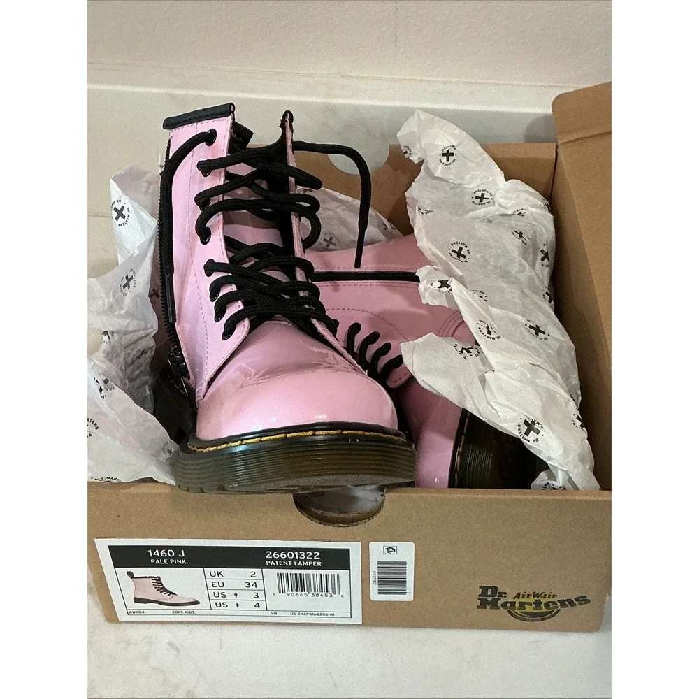 NEW Dr. Martens Boots 1460 Junior Pale Pink Patent Lamper Combat Sz 3 Kids NIB